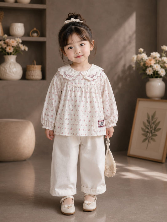 Girls Floral Print Peter Pan Collar Cotton Top | Full Sleeve Casual & Party Wear | Size 18–26