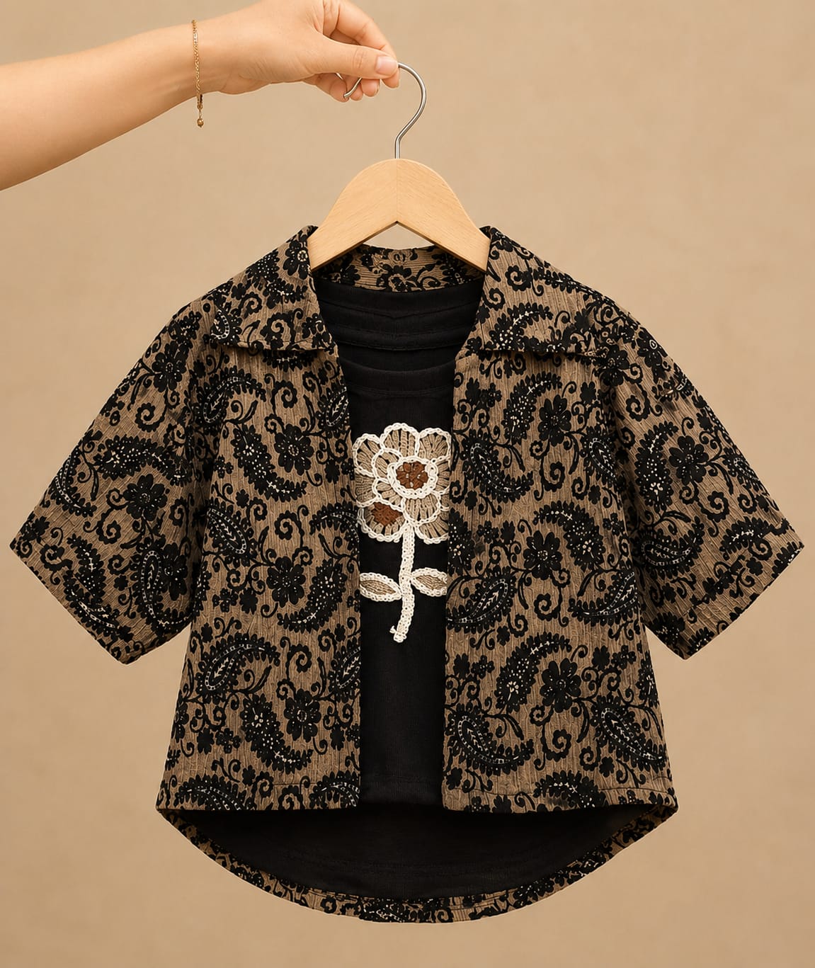 Girls Premium Paisley Print Shirt with Inner Top Co-Ord Set | Stylish Casual Wear | Size 16–26
