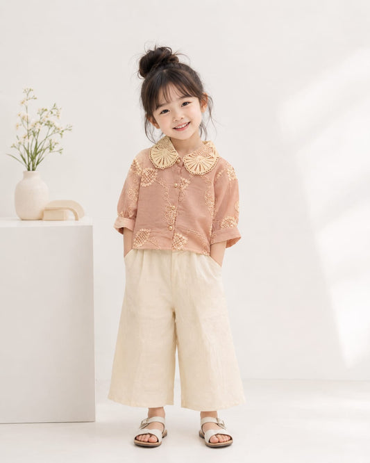 Girls Premium Embroidered Co-Ord Set with Lace Collar | Korean Style Party Wear | 1-5 Years