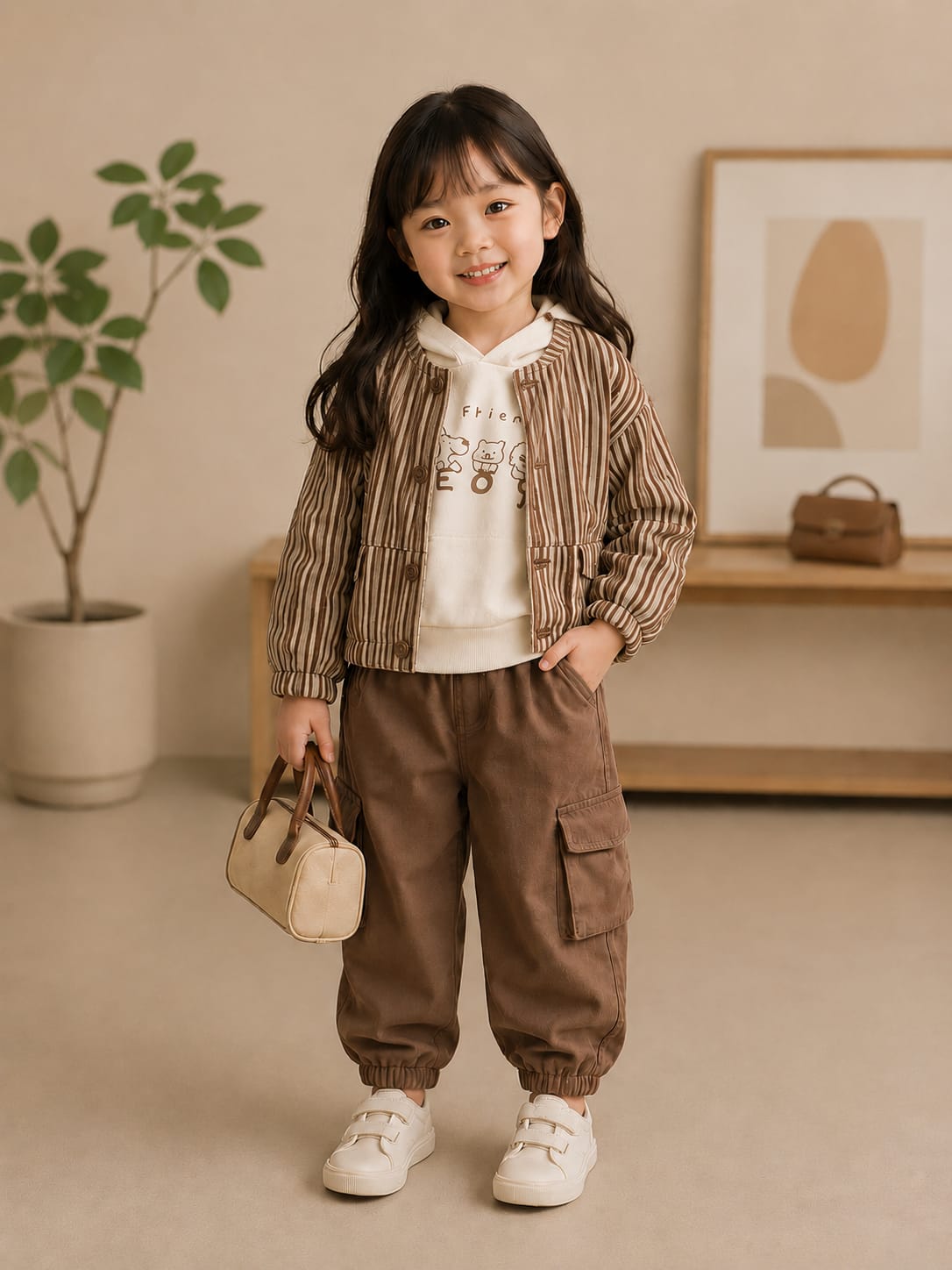 Girls Premium 3-Piece Winter Co-Ord Set | Hoodie, Striped Jacket & Cargo Jogger Pants | Size 18–26