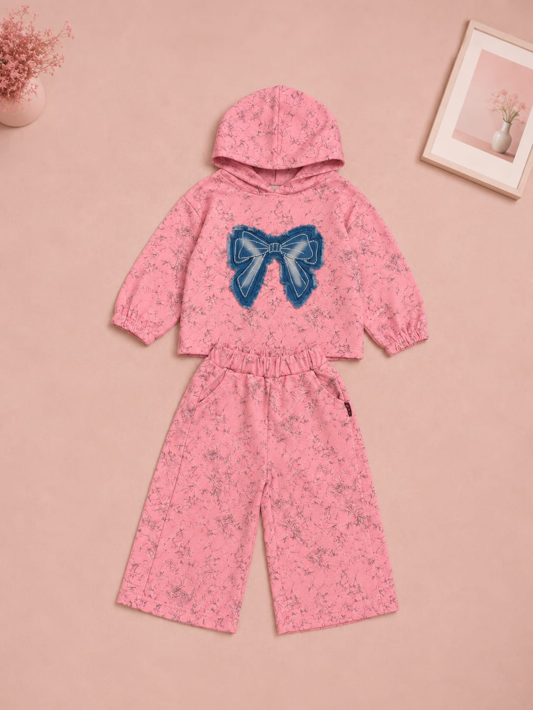 Girls Premium Pink Hoodie & Wide Leg Co-Ord Set | Bow Design | Size 18–26