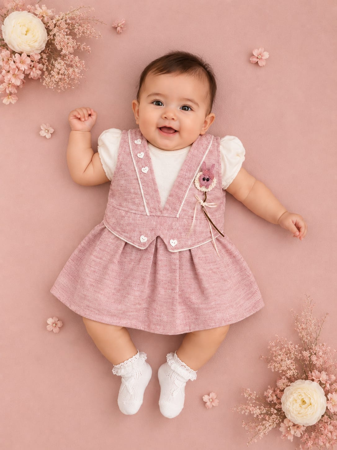 Baby Girls Pink Party Wear Dress Set with Bloomer | 2-Piece Outfit | 3–12 Months