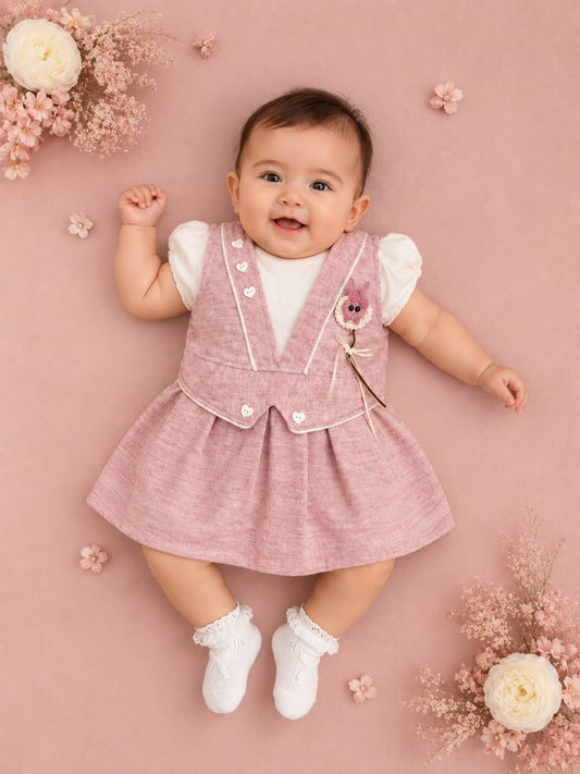 Baby Girls Pink Party Wear Dress Set with Bloomer | 2-Piece Outfit | 3–12 Months