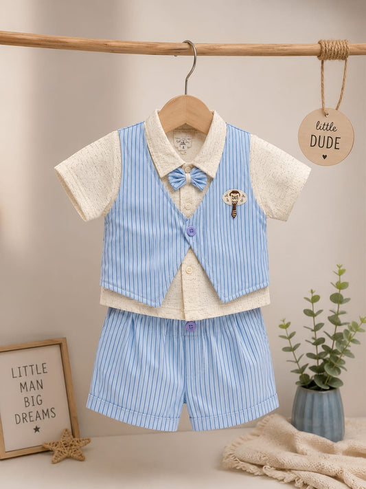 Baby Boys Gentleman Shirt, Waistcoat & Shorts Set | 3-Piece Party Wear Outfit | 3–12 Months