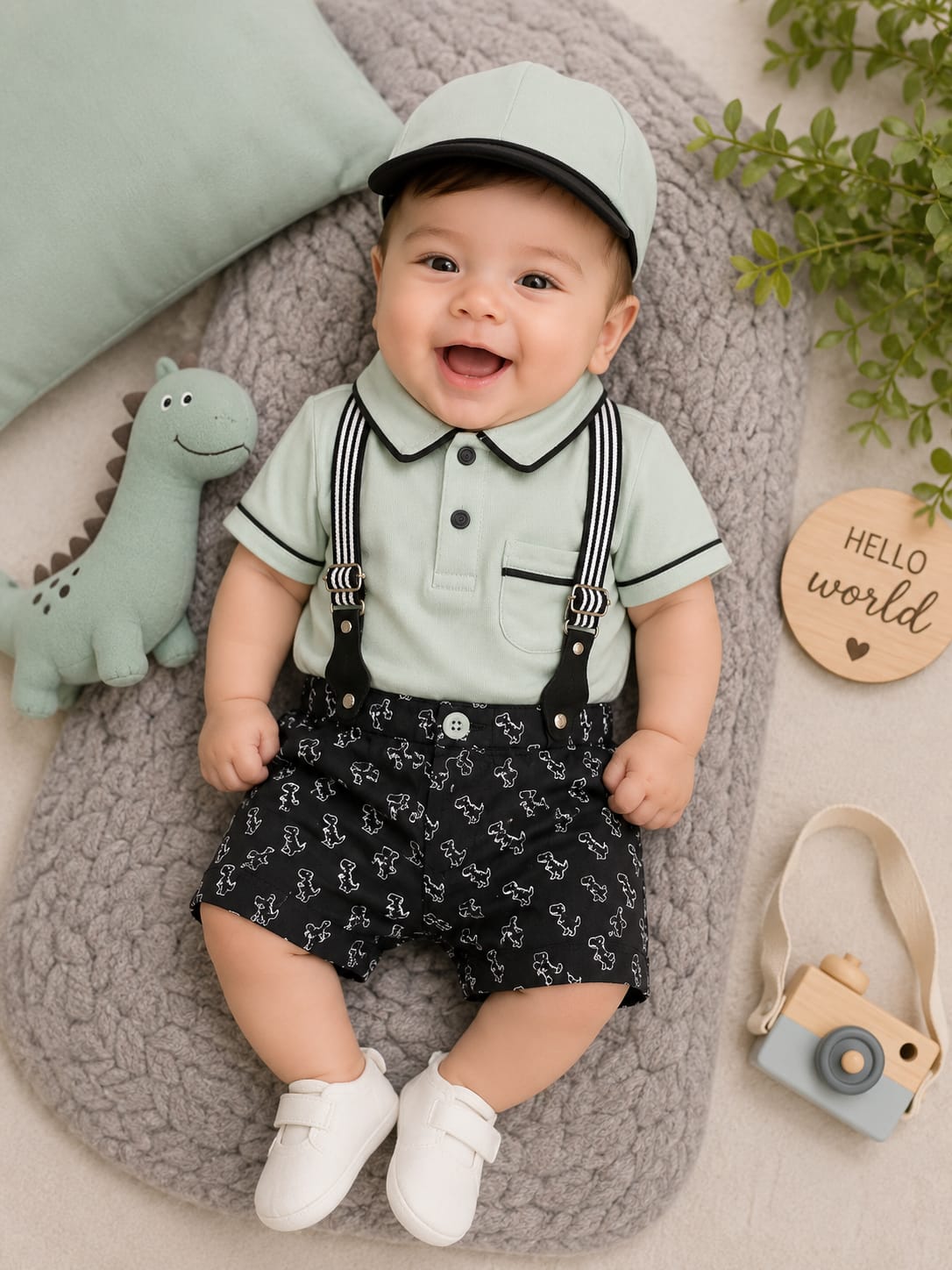 Baby Boys Polo T-Shirt & Suspender Shorts Set | 2-Piece Casual Outfit | 3–12 Months