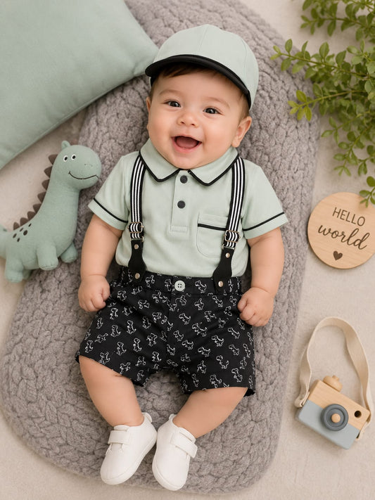 Baby Boys Polo T-Shirt & Suspender Shorts Set | 2-Piece Casual Outfit | 3–12 Months