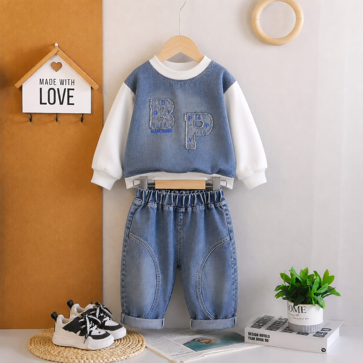 Boys Premium Blue Denim Co-Ord Set | Designer Sweatshirt & Denim Jogger | Size 18–26