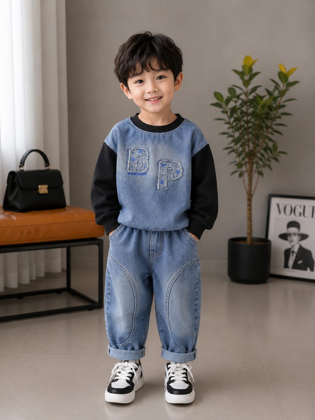 Boys Premium Blue Denim Co-Ord Set | Full Sleeve Sweatshirt & Denim Jogger | Size 18–26
