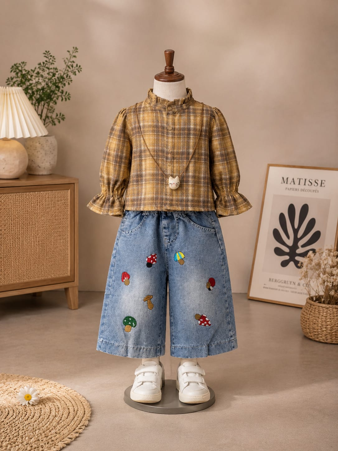 Girls Checked Top & Embroidered Denim Culotte Co-Ord Set | Casual Outfit | Size 18–26
