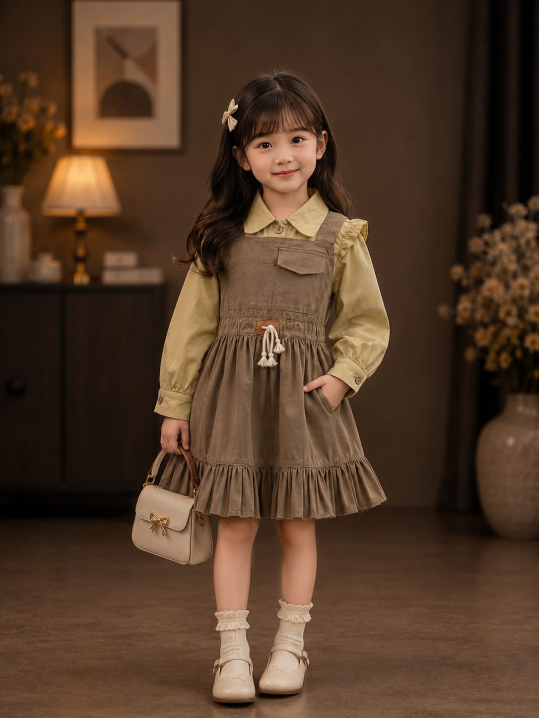 Girls Premium Pinafore Dress with Full Sleeve Shirt | 2-Piece Casual Party Wear Set | Size 5–9 Years