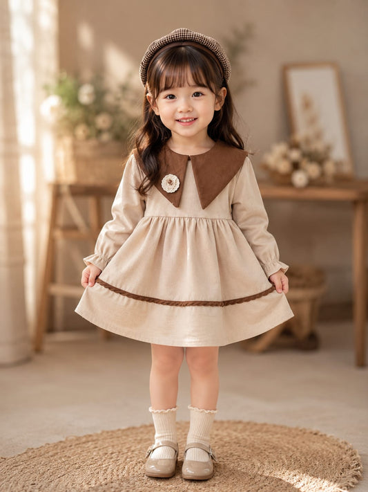 Girls Premium Cotton A-Line Frock with Contrast Collar | Elegant Party Wear Frock | Size 18–26