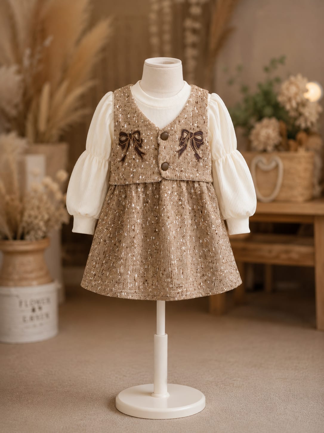 Girls Premium Tweed Frock with Soft Full Sleeve Inner | Elegant Party Wear Frock | Size 18–26