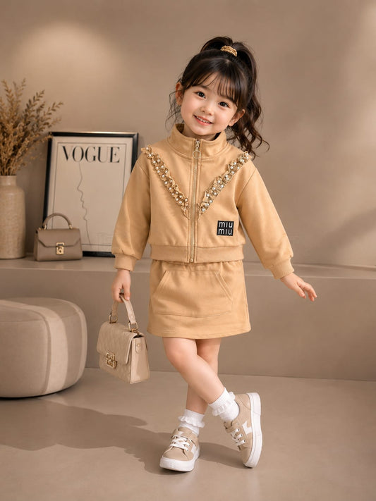 Girls Pearl Frill Jacket & Skirt Co-Ord Set | Premium 2-Piece Outfit | 2–6 Years