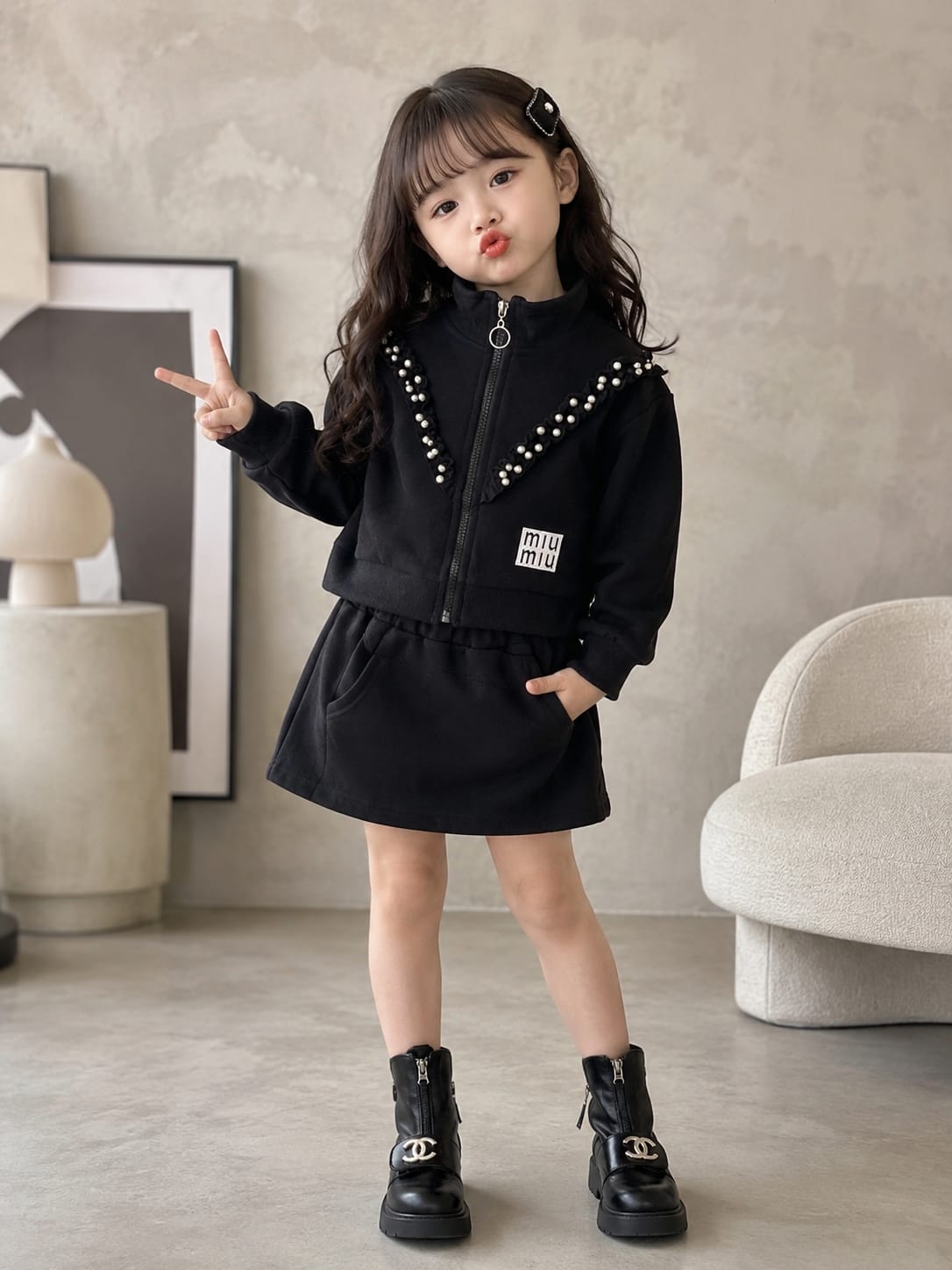 Girls Pearl Frill Jacket & Skirt Co-Ord Set | Premium 2-Piece Outfit | 1–6 Years