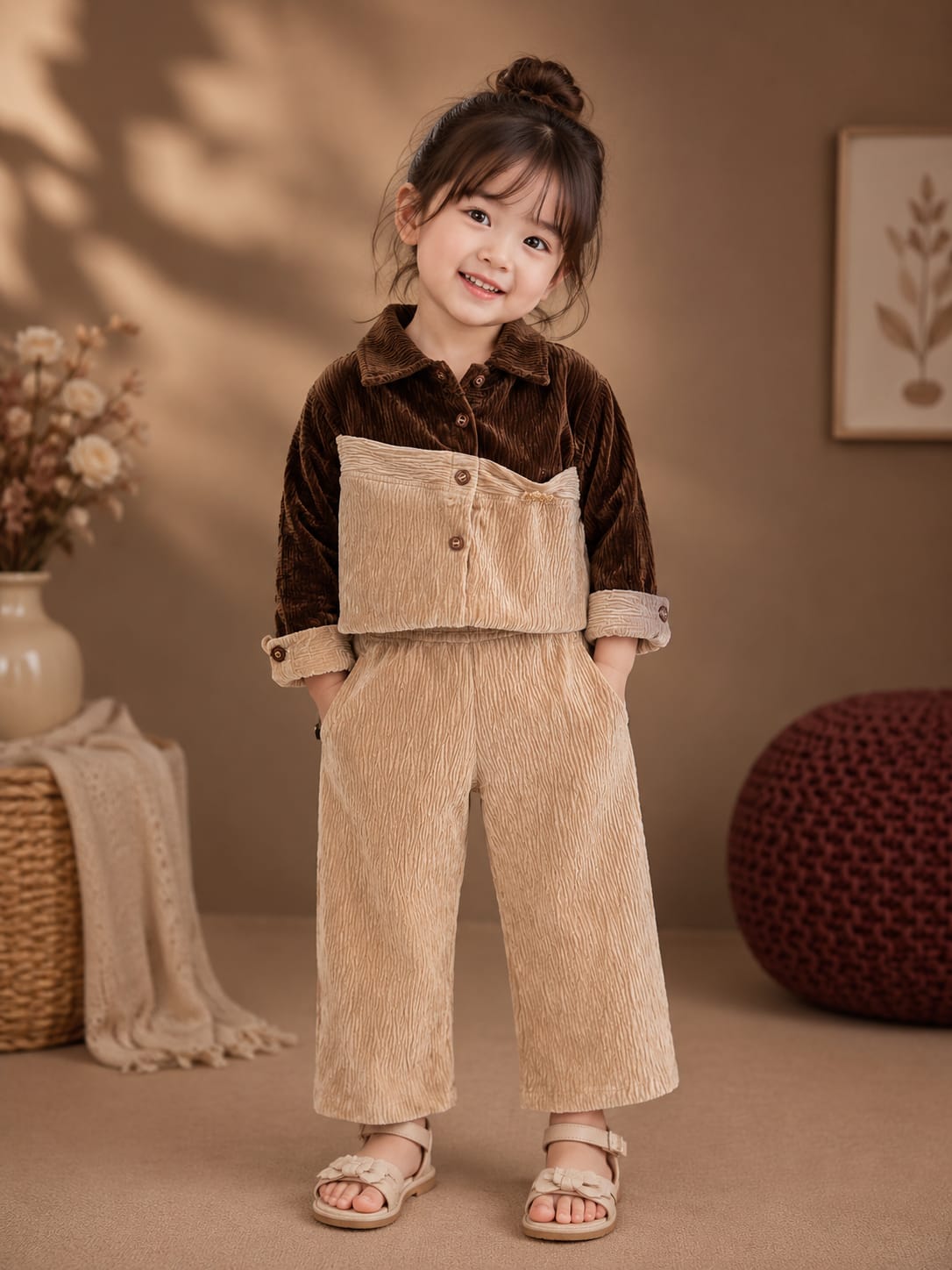 Girls Premium Textured Co-ord Set | Full Sleeve Shirt & Wide Leg Pants | Size 18–26