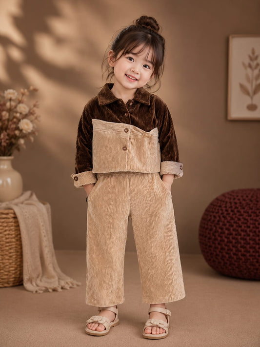 Girls Premium Textured Co-ord Set | Full Sleeve Shirt & Wide Leg Pants | Size 18–26
