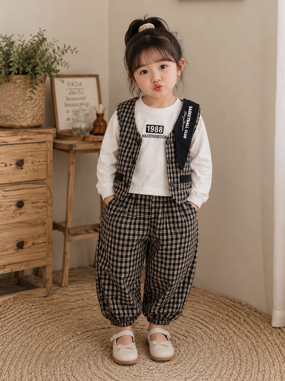 Baby Girls Premium 3-Piece Checked Co-Ord Set | Full Sleeve T-Shirt, Checked Vest & Jogger Pants | Casual Outfit | Sizes 18–26