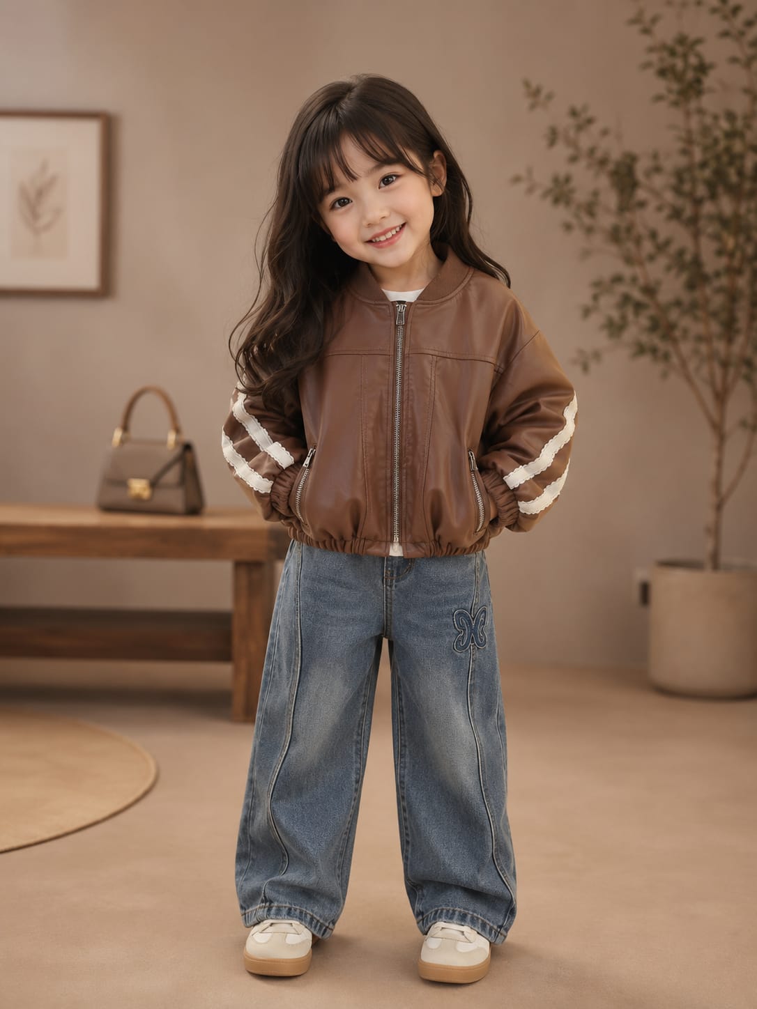 Kids Premium Faux Leather Bomber Jacket | Zip-Up Winter Jacket | Brown | 4–10 Years