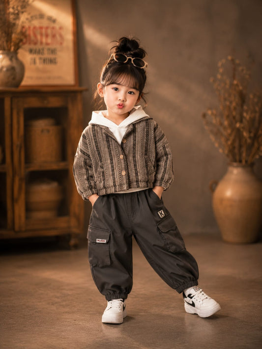 Girls Premium Hoodie Shirt & Cargo Jogger Co-Ord Set | All Season Casual Outfit | Grey | Sizes 18–26