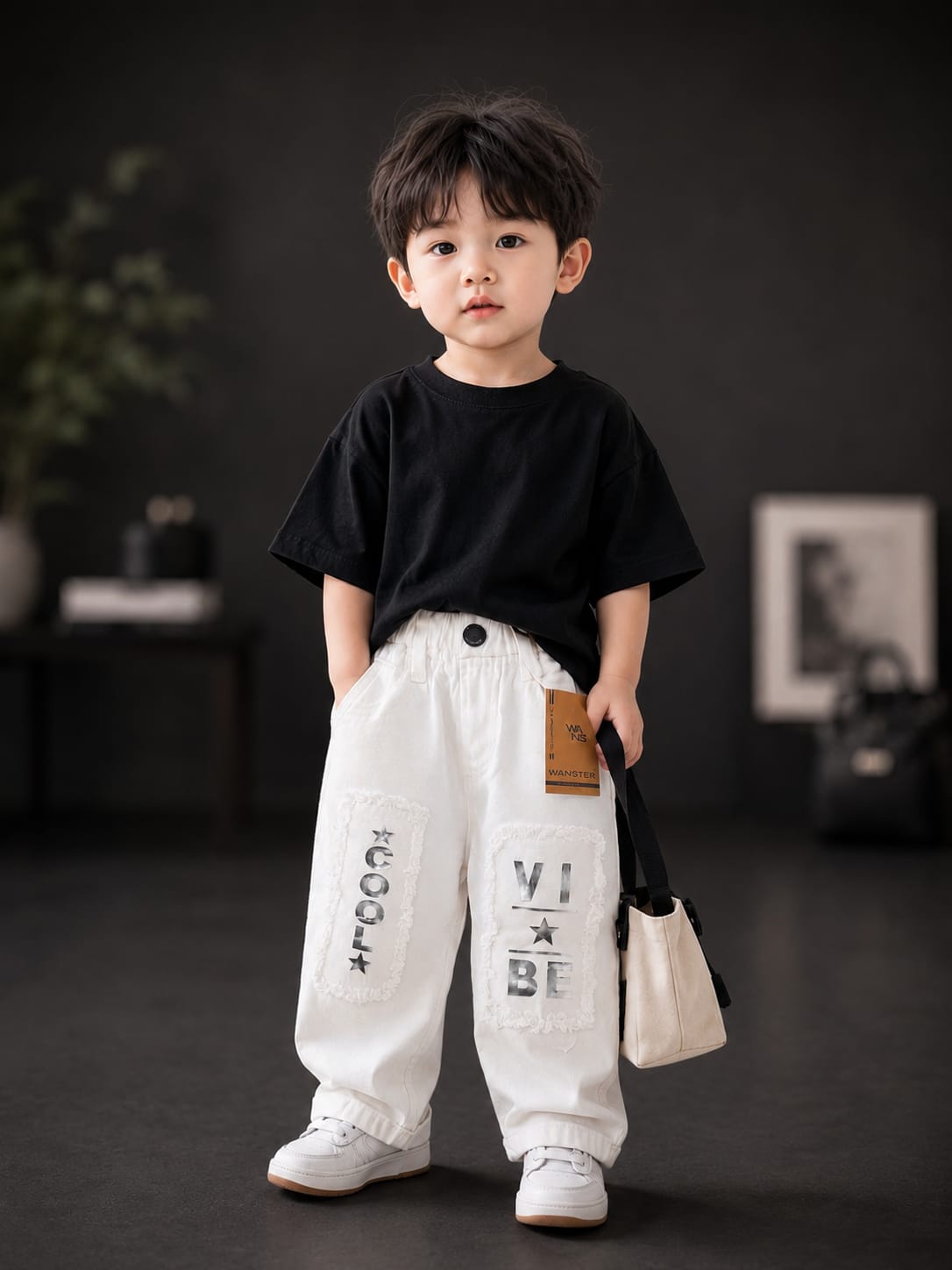 Wanster Kids Premium White Straight Fit Denim Jeans | Trendy Letter Print Casual Jeans | Unisex | Sizes 18–26