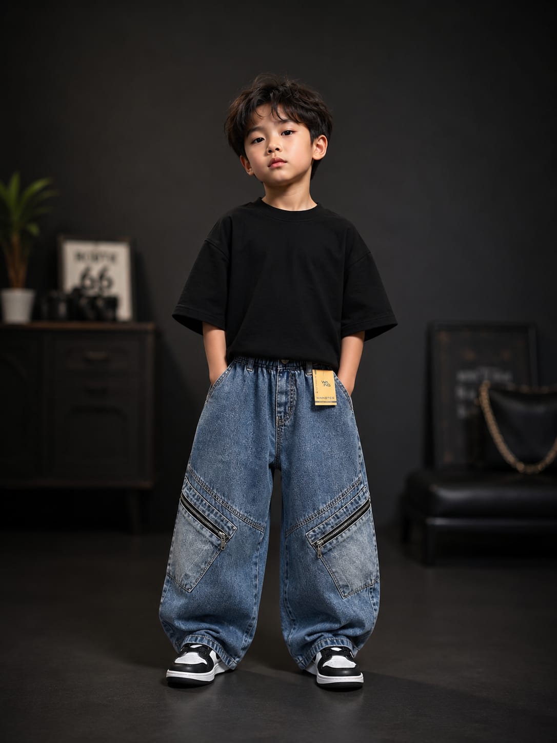 Wanster Kids Grey Baggy Cargo Jeans | Premium Wide Leg Denim with Zipper Pockets | Boys | Sizes 6–12 Years
