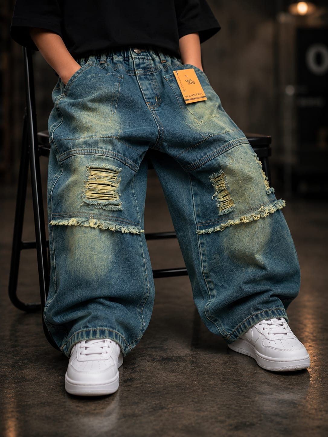 Wanster Kids Vintage Wash Baggy Jeans | Premium Wide Leg Distressed Denim | Boys | Sizes 6–12 Years