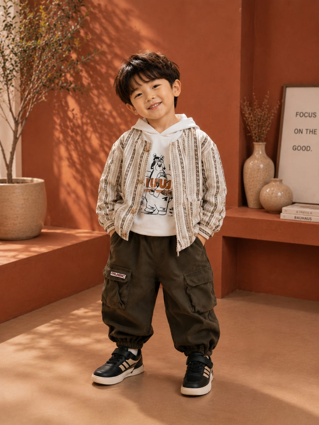 Kids Premium 3-Piece Casual Co-Ord Set | Printed Jacket, Hoodie T-Shirt & Cargo Jogger Pants | Boys | Sizes 18–26
