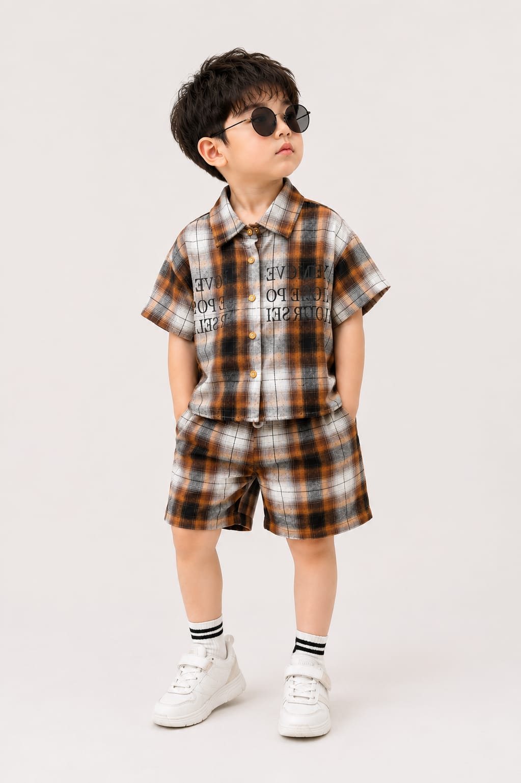 Kids Premium Checked Shirt & Shorts Co-Ord Set | Boys Casual Summer Outfit | Brown Check | Sizes 18–26