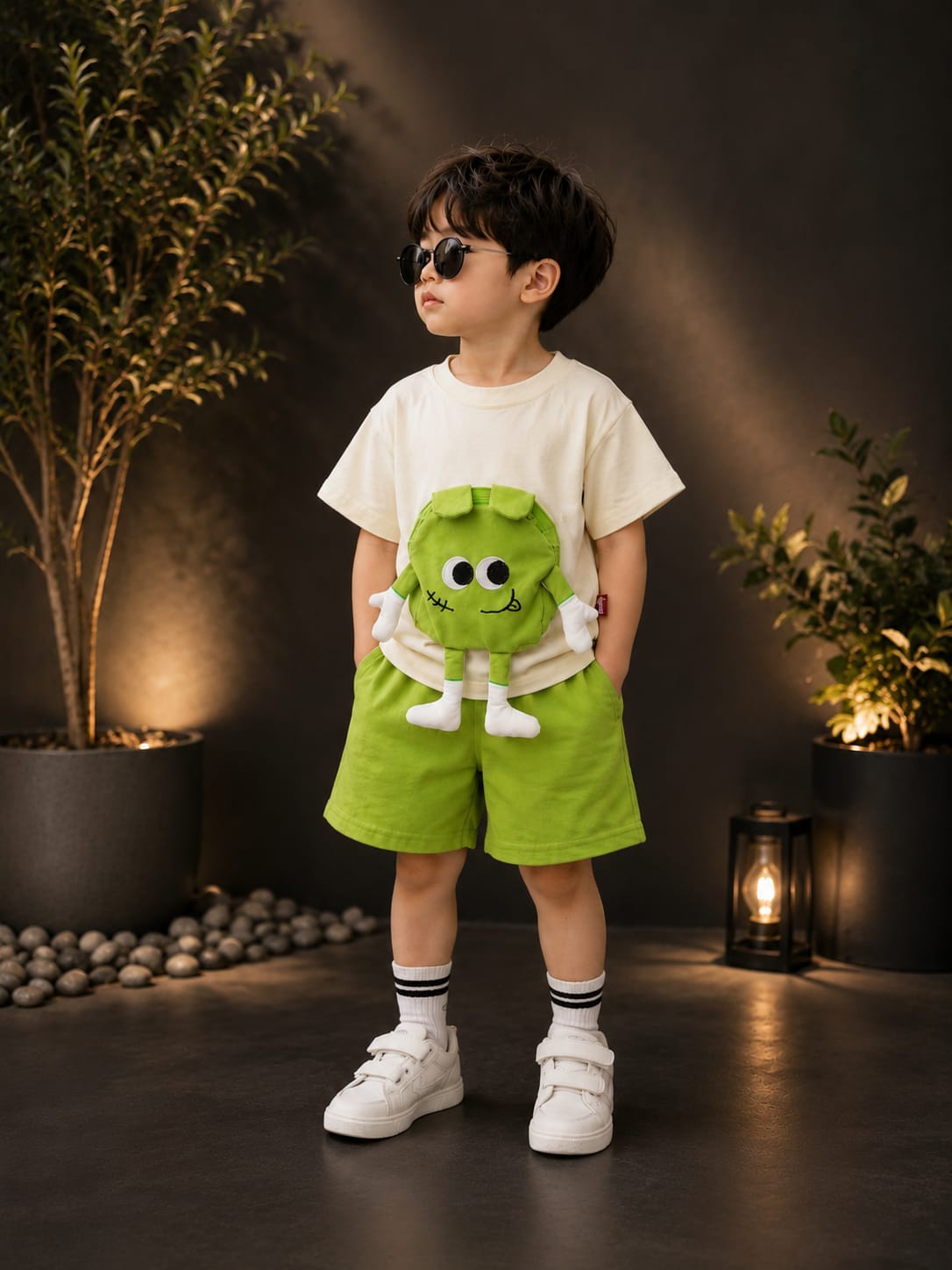 Premium Kids Summer T-Shirt & Shorts Co-Ord Set | Soft Cotton 2-Piece Outfit | Green & White | Sizes 18-26