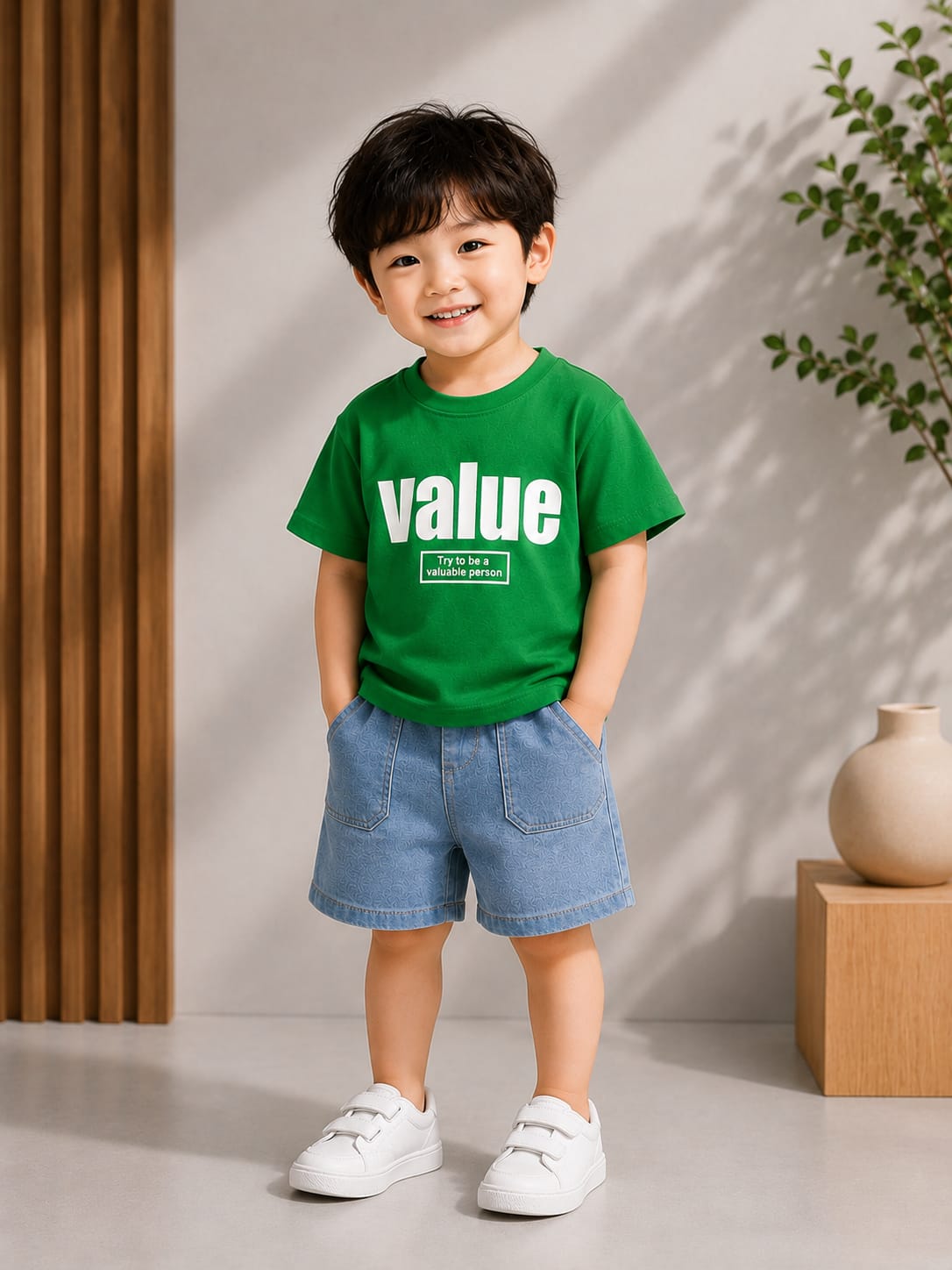Premium Boys Summer T-Shirt & Denim Shorts Co-Ord Set | Green & Light Blue | Soft Cotton | Sizes 18-26