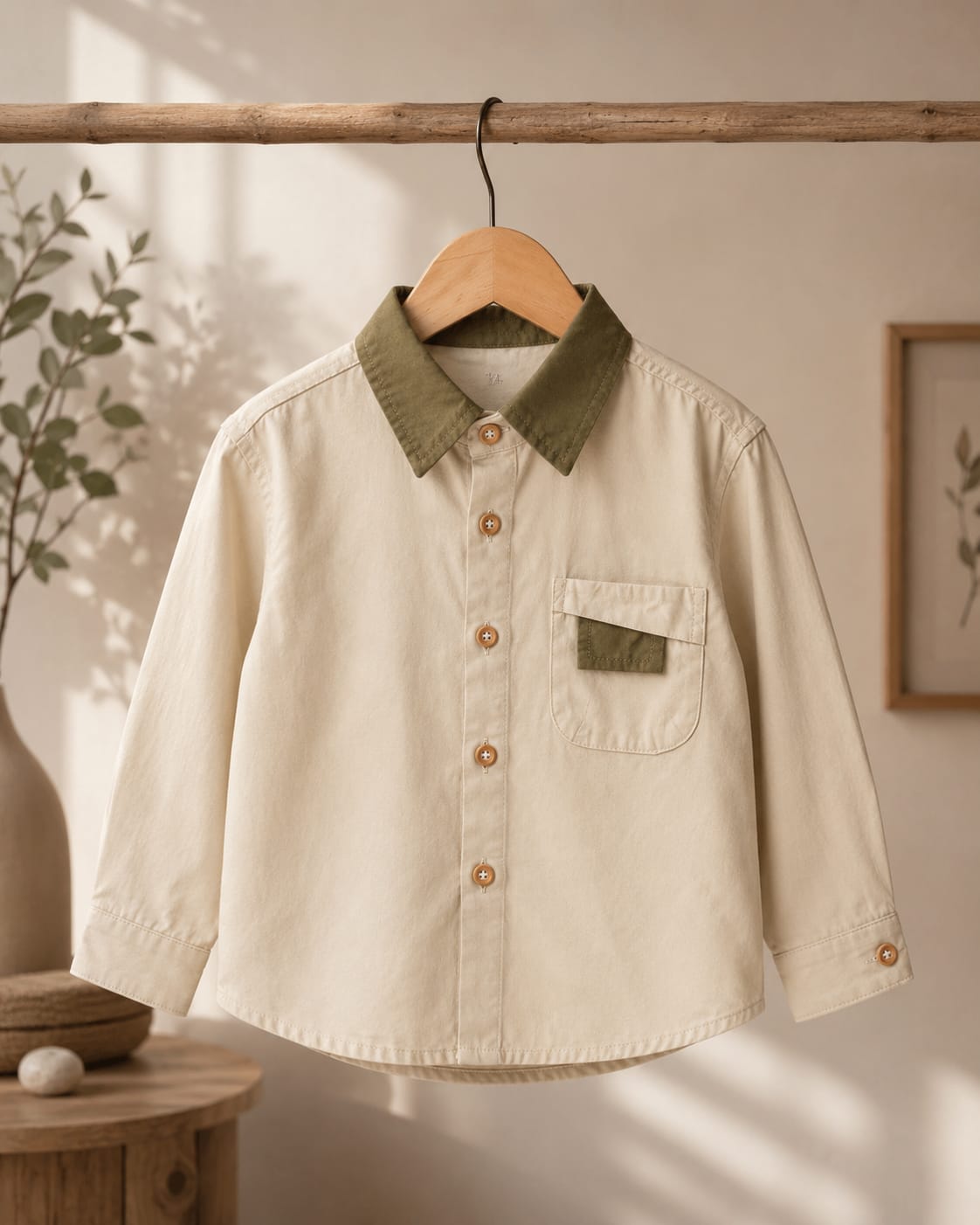 Premium Boys Cotton Full Sleeve Casual Shirt | Contrast Collar Pocket Design | Sizes 2–7 Years