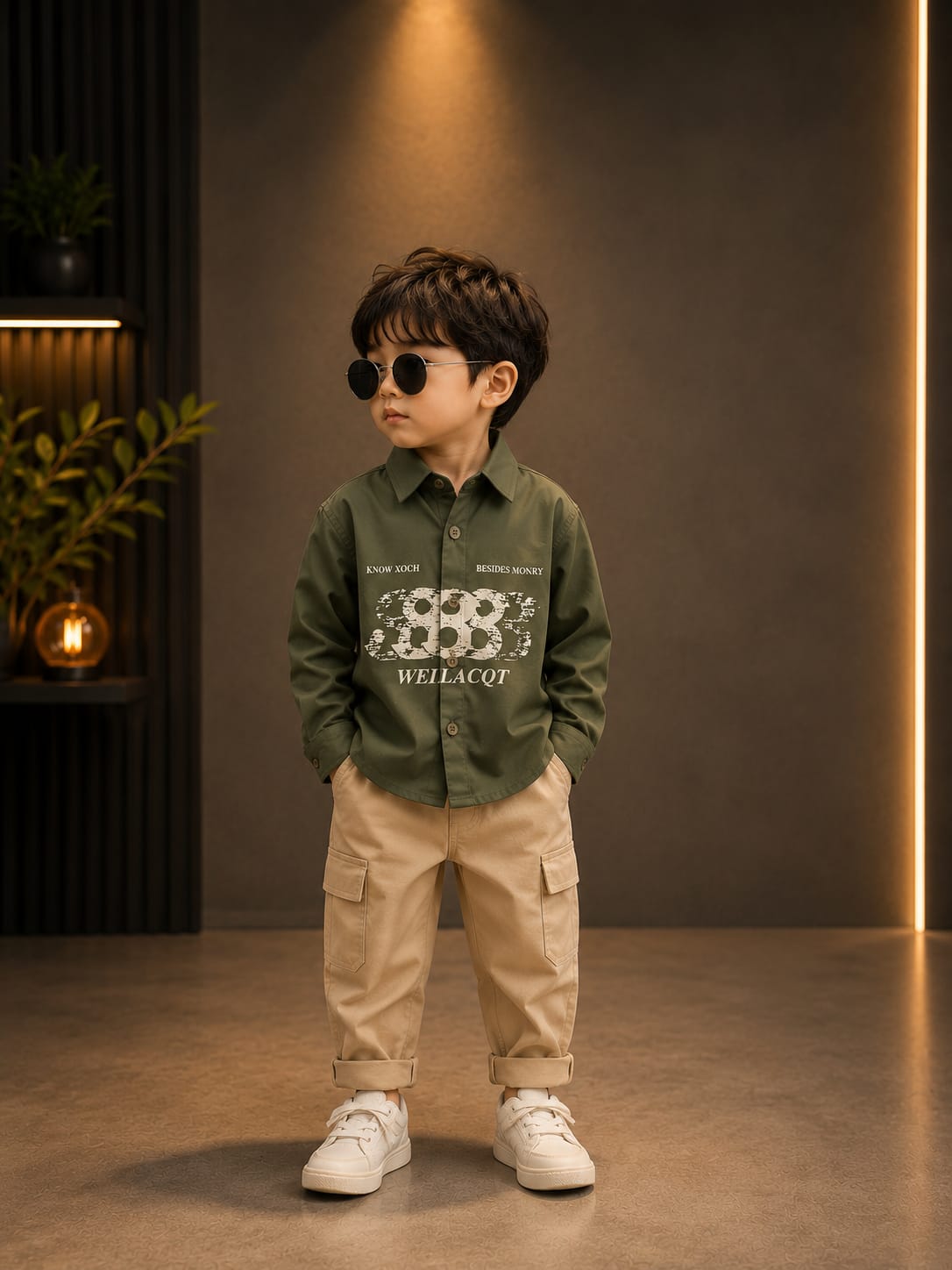 Premium Boys Olive Green Printed Cotton Shirt | Casual Party Wear | Sizes 1–6 Years