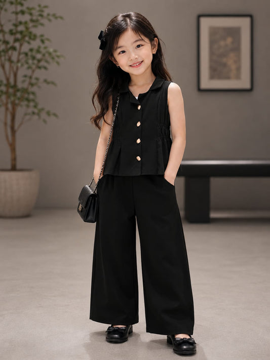 Premium Girls Black Sleeveless Top & Wide Leg Palazzo Co-Ord Set | Party Wear | Sizes 6–12 Years