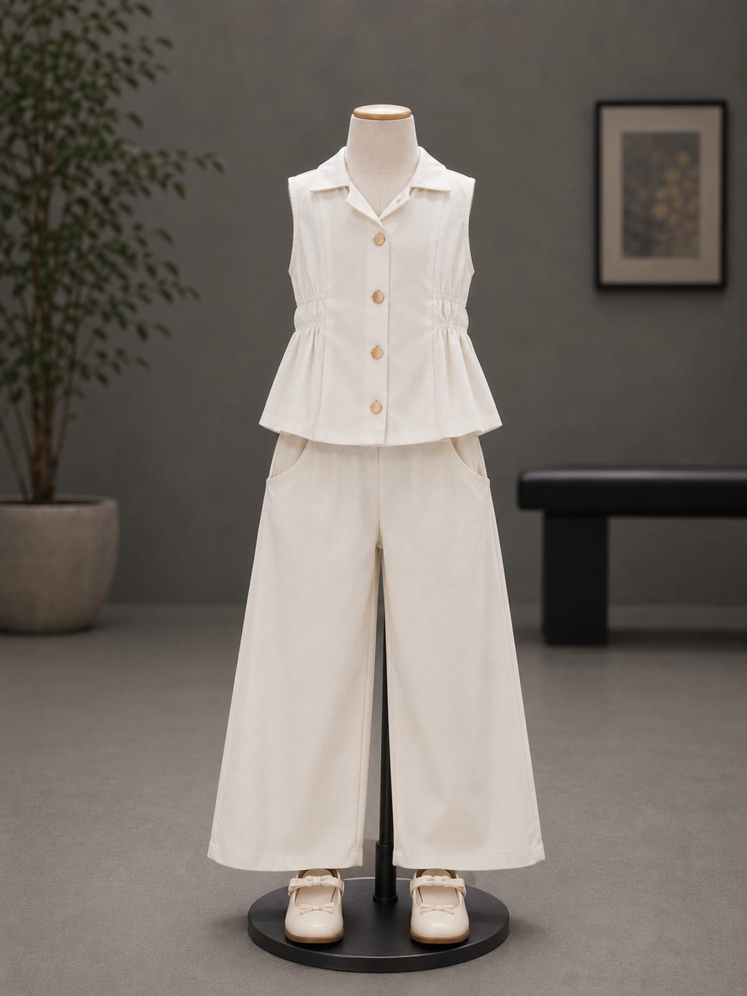 Premium Girls Sleeveless Top & Wide Leg Palazzo Co-Ord Set | Off White | Party Wear | Sizes 6–12 Years