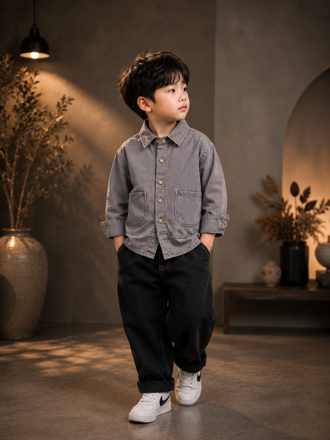 Premium Boys Grey Cotton Full Sleeve Shirt | Casual & Party Wear | Sizes 2–7 Years