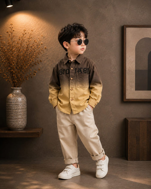Premium Boys Brown & Beige Ombre Cotton Full Sleeve Shirt | Casual & Party Wear | Sizes 2–7 Years