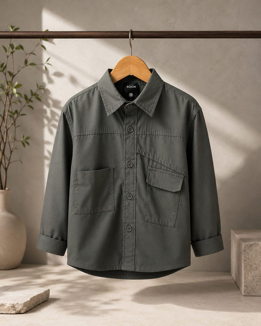 Premium Boys Solid Full Sleeve Casual Shirt | Stylish Cotton Blend Shirt with Utility Pockets | Sizes 2–10 Years