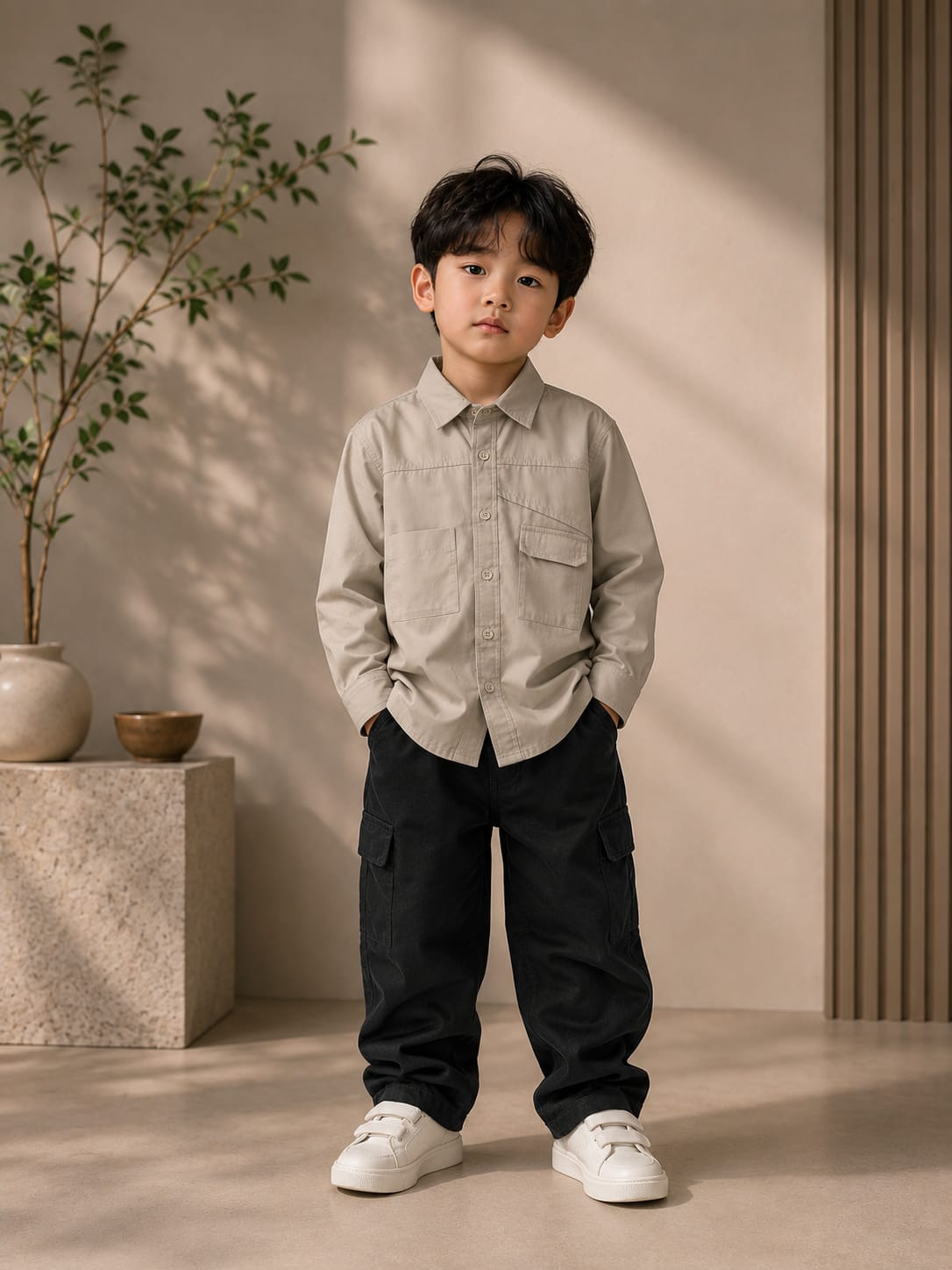 Premium Boys Solid Full Sleeve Casual Shirt | Cotton Blend Utility Pocket Shirt | Sizes 2–10 Years