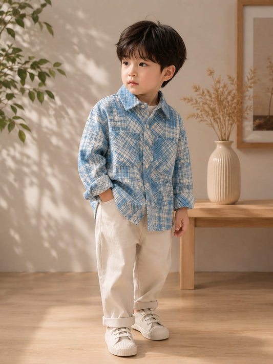 Premium Boys Blue Checked Cotton Full Sleeve Shirt | Casual Check Print Shirt | Sizes 2–10 Years