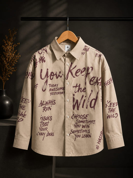 Boys Premium Graphic Print Casual Shirt | Full Sleeve Cotton Blend Statement Shirt | Ages 4–10 Years