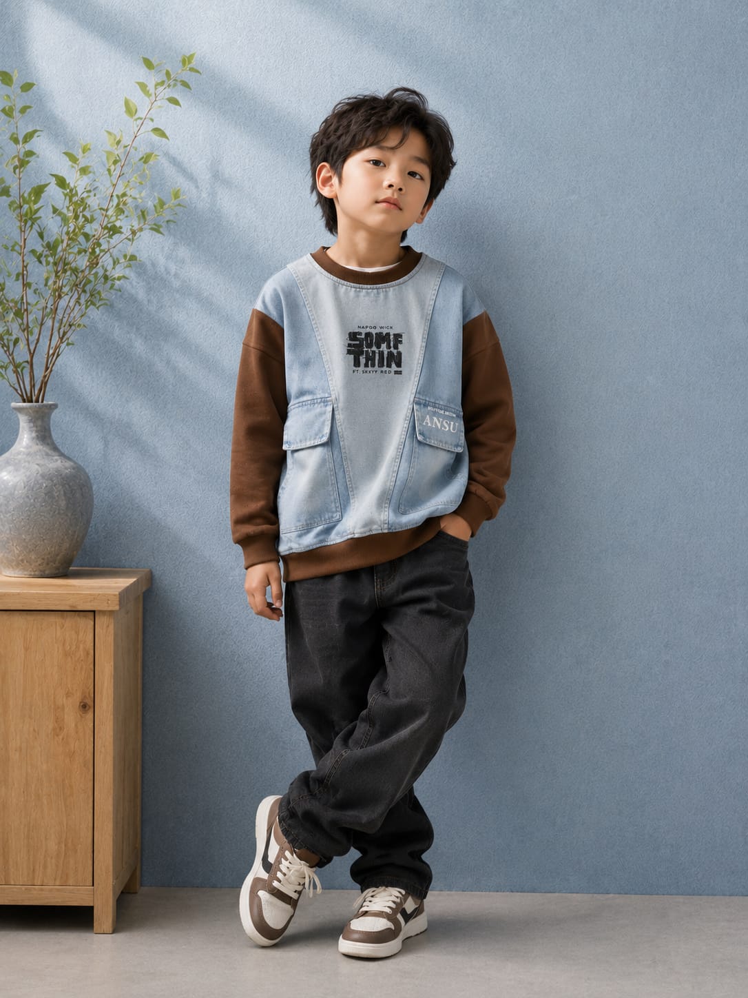 Boys Premium Denim Look Sweatshirt | Full Sleeve Casual Cotton Blend Sweatshirt | Ages 6–12 Years