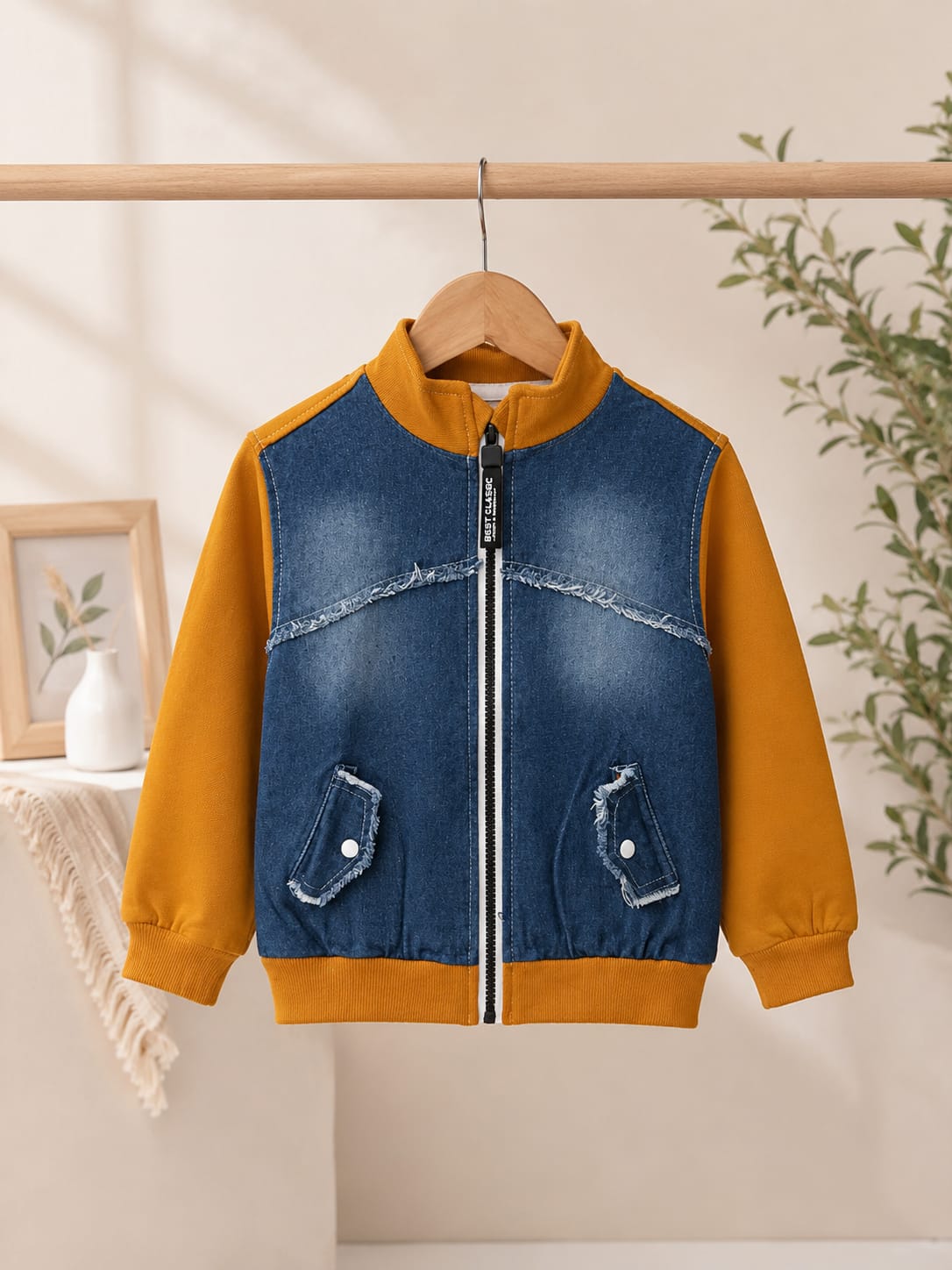 Boys Denim Look Zip-Up Bomber Jacket | Premium Full Sleeve Casual Jacket | All Season | Sizes 18–26