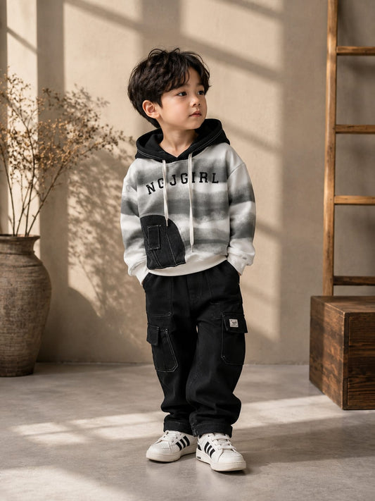 Boys Tie-Dye Hoodie Sweatshirt with Denim Patch | Premium Casual Hooded Sweatshirt | All Season | Sizes 18–26