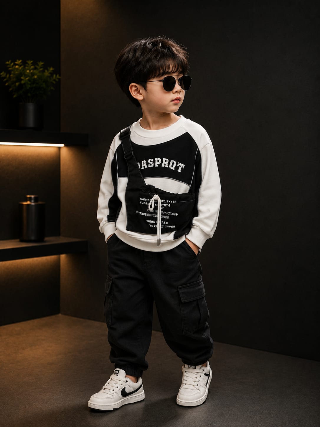 Boys Premium Crossbody Pocket Sweatshirt | Casual Streetwear Crew Neck Sweatshirt | All Season | Sizes 18–26