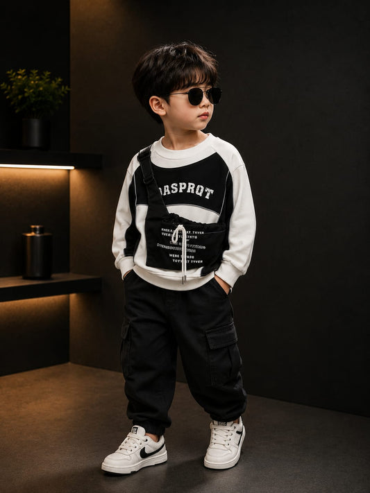 Boys Premium Crossbody Pocket Sweatshirt | Casual Streetwear Crew Neck Sweatshirt | All Season | Sizes 18–26