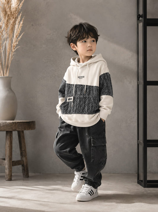 Boys Premium Color Block Hoodie Sweatshirt | Casual Hooded Sweatshirt | All Season Wear | Size 18-26