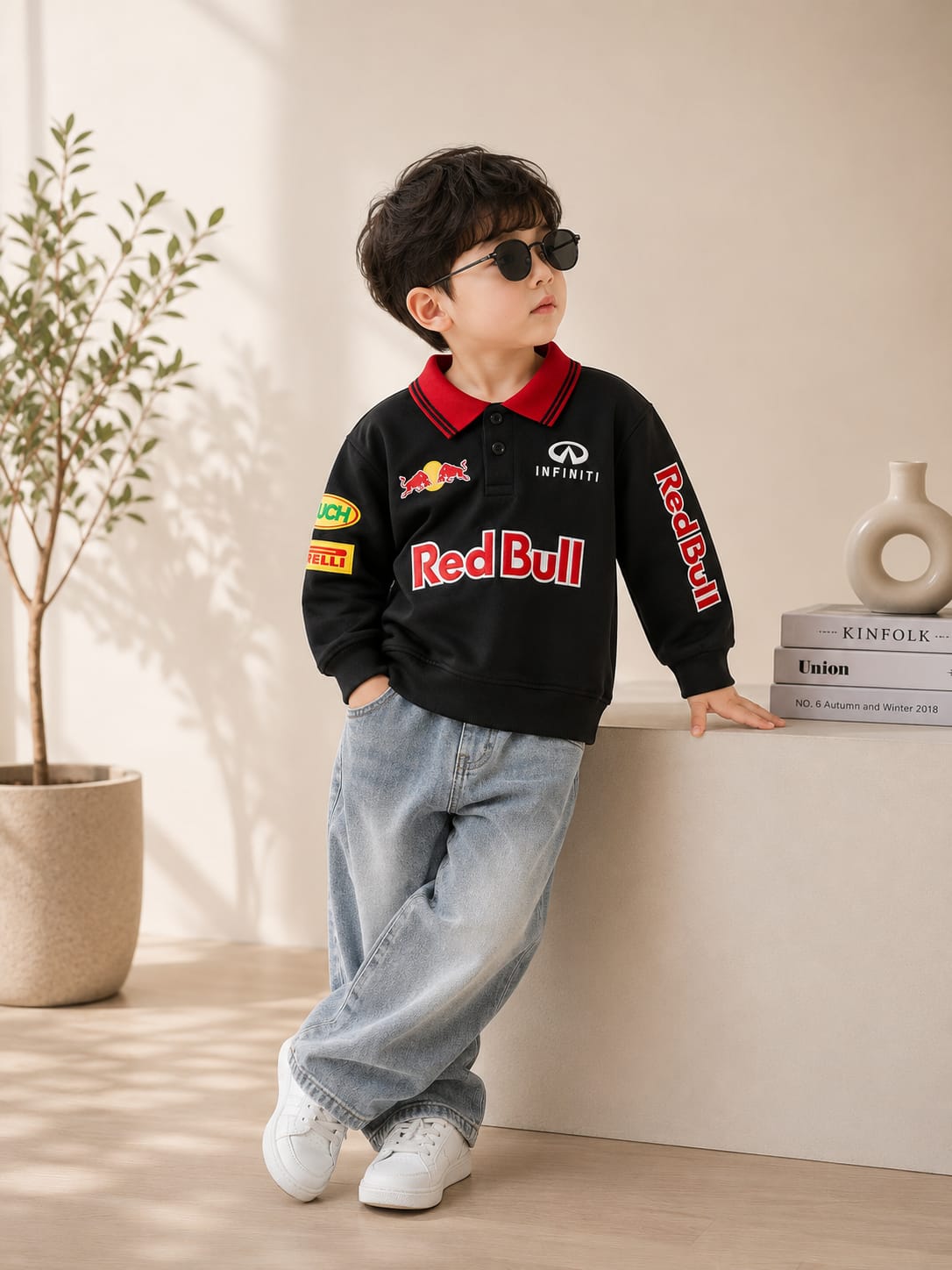 Boys Premium Red Bull Racing Style Polo Sweatshirt | All Season Casual Sweatshirt (18-26)
