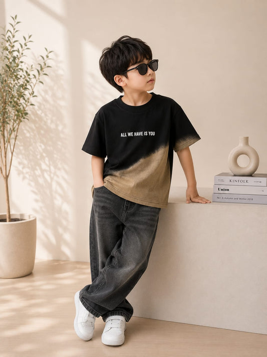 Boys Premium Ombre Printed Half Sleeve Cotton T-Shirt | Casual Round Neck All Season Tee | 6-12 Years