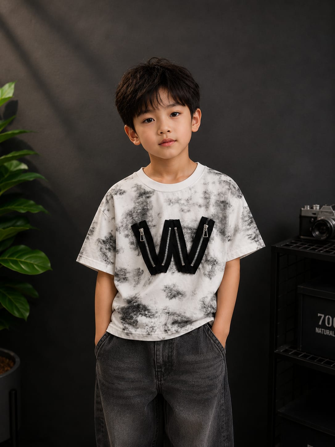 Boys Premium Tie-Dye Half Sleeve Cotton T-Shirt | Designer Zipper Patch Round Neck Tee | 6-12 Years