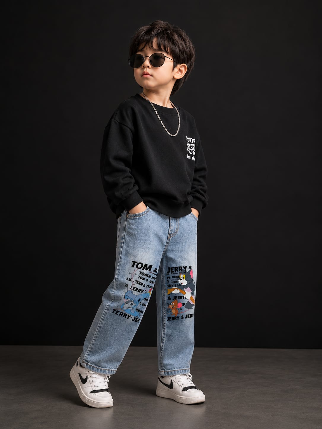 Kids Cartoon Print Denim Capri Jeans | Elastic Waist | Regular Fit | Size 18-26